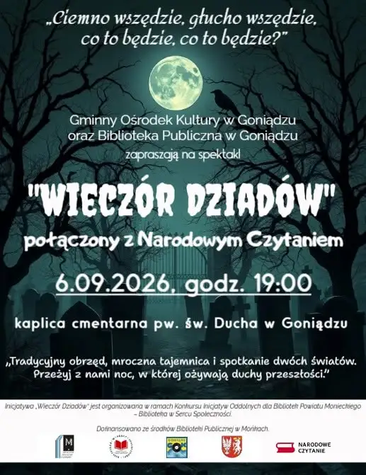 Mroczny „Wieczór Dziadów” w Goniądzu – Narodowe Czytanie w kaplicy cmentarnej