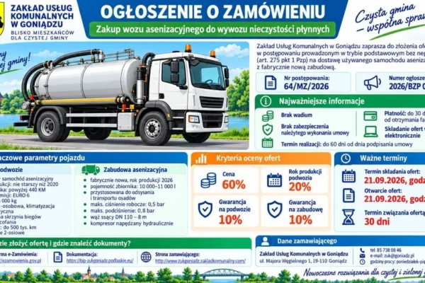 Goniądz szuka dostawcy wozu asenizacyjnego. Oferty do 21 września