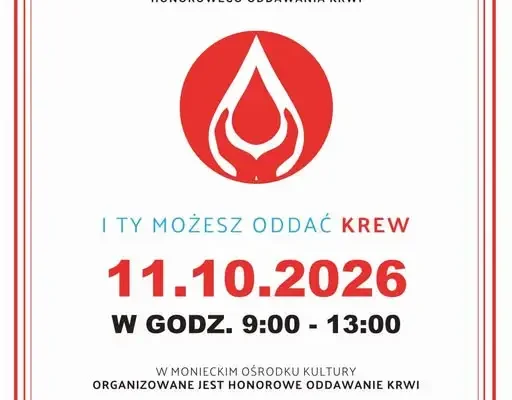 Klub HDK Mońki zaprasza na honorową zbiórkę krwi 11 października