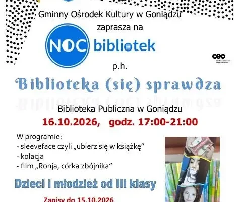 Noc Bibliotek 2026 w Goniądzu – wieczór pełen atrakcji dla dzieci i młodzieży