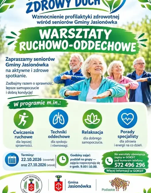 Warsztaty ruchowo-oddechowe dla seniorów z Gminy Jasionówka – zapisy trwają