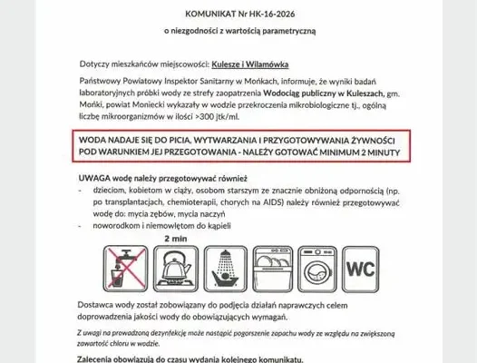Woda w Kuleszach i Wilamówce niezdatna do picia bez przegotowania