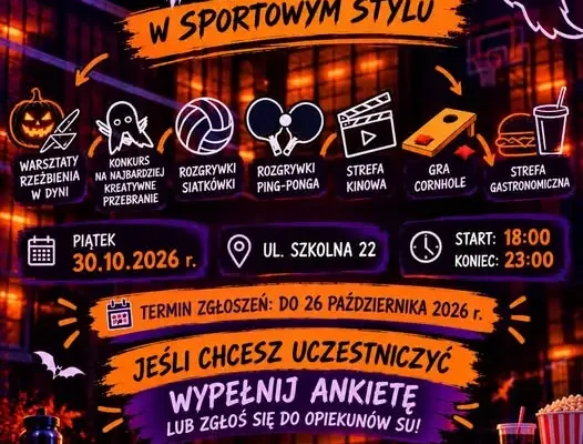 Nocny sportowy wieczór w ZSOiZ w Mońkach – dynie, siatkówka i kino