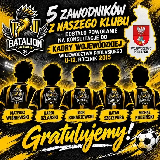 Pięciu młodych piłkarzy z Batalionu Jaświły powołanych do kadry województwa podlaskiego U-12